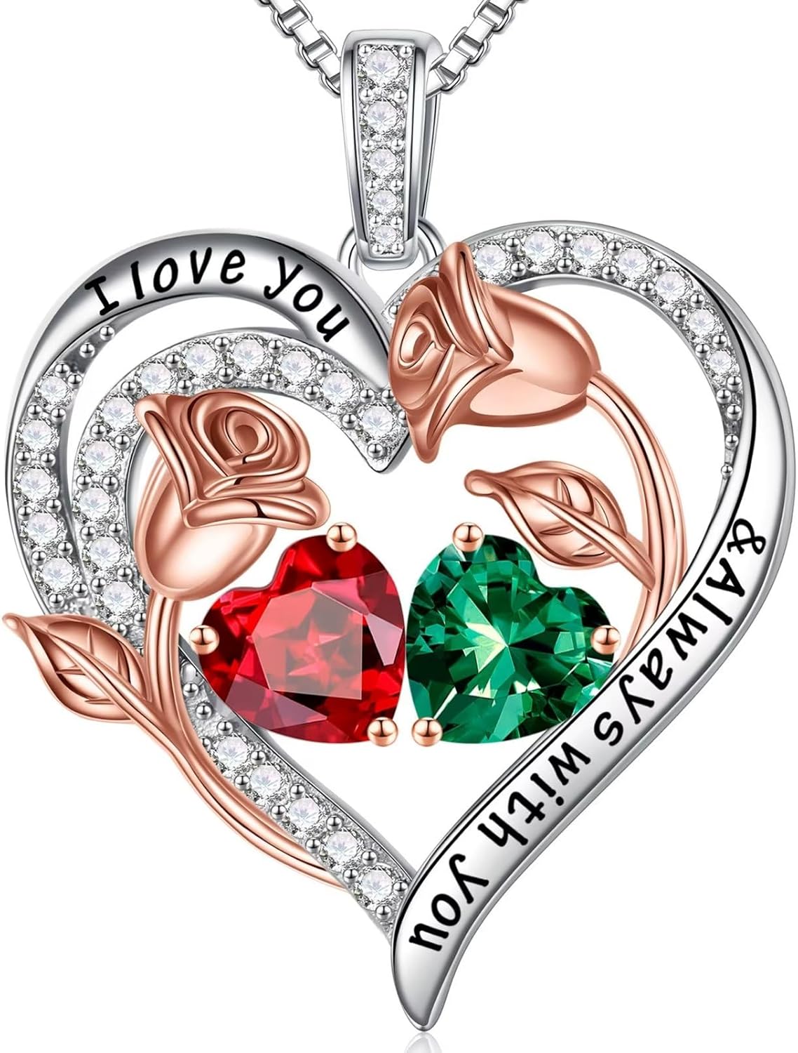 Iefil Christmas Gifts for Women Wife - 925 Sterling Silver Rose Heart Birthstone Necklace Birthday Anniversary Jewelry Gifts for Her Wife Mom Daughter
