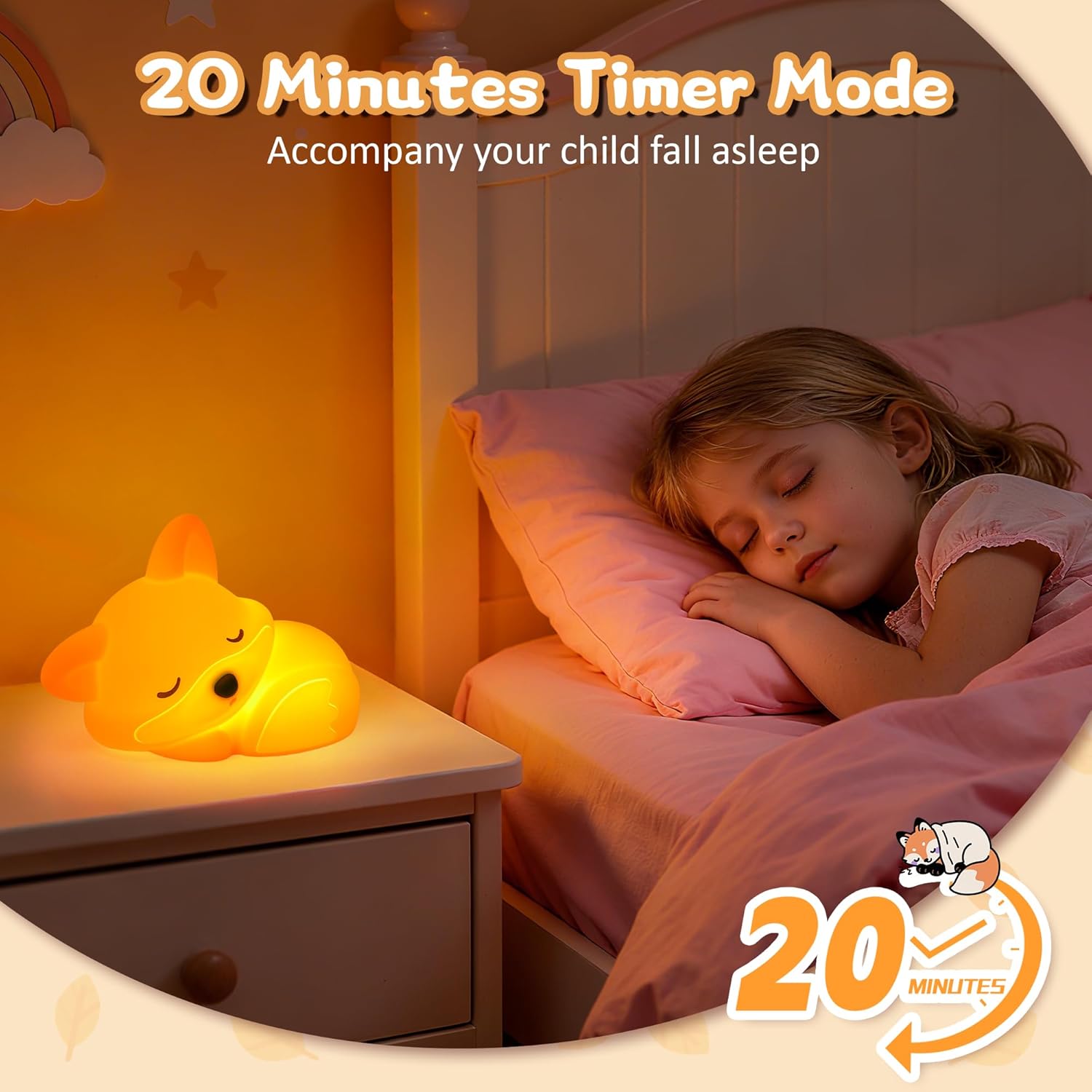 FULLOSUN Capybara Night Light, Cute Animal Soft Silicone LED Touch Lamp with Dimmable and Timer, Portable Rechargeable Toddler Bedroom Bedside Table Decor, Birthday Xmas Gifts for Kid Baby Boy Girl