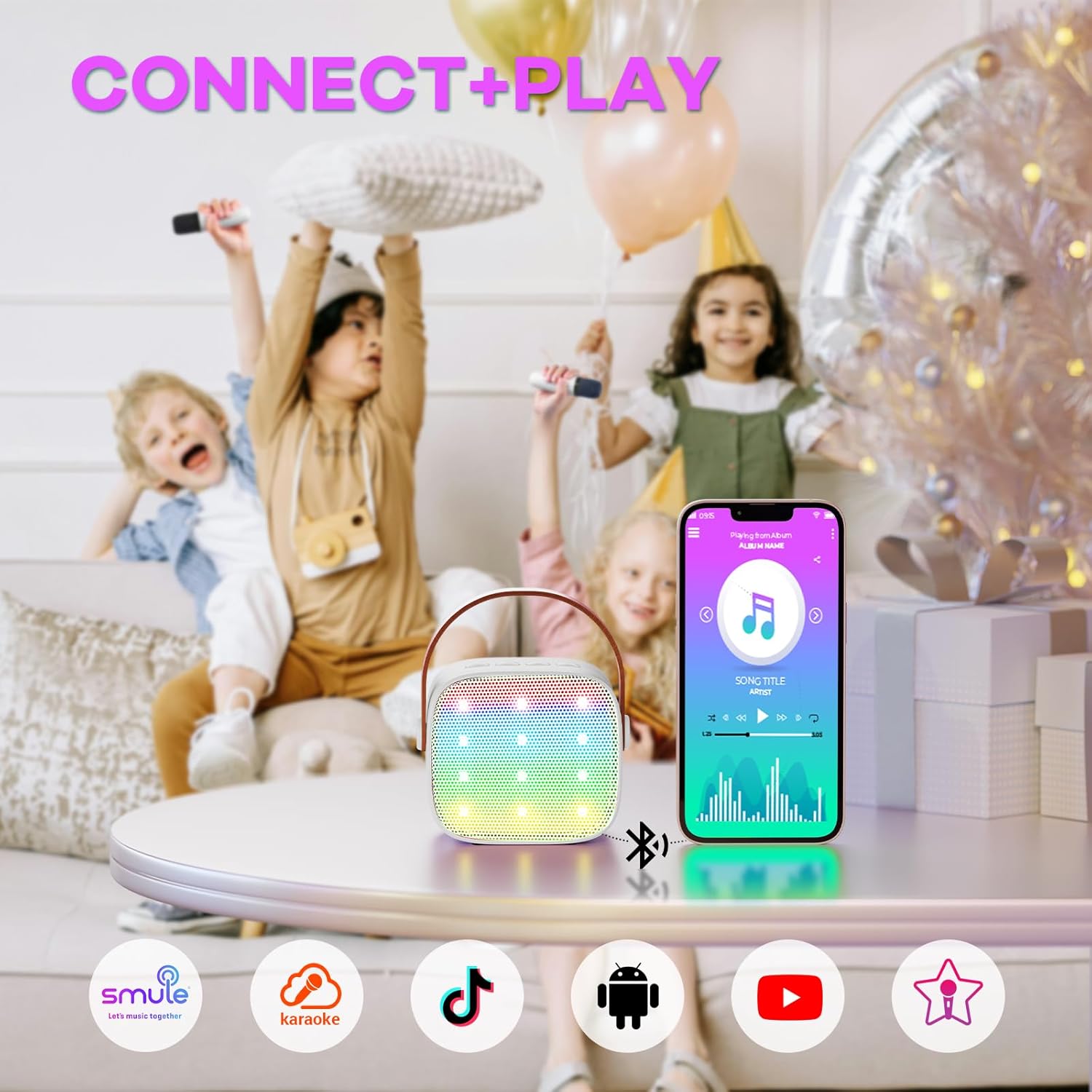 YLL Mini Karaoke Machine for Kids Adults, Portable Bluetooth Speaker with 2 Wireless Microphones,Toys Birthday Gifts for Girls Ages 4, 5, 6, 7, 8, 9, 10, 11, 12+ Years Old Toddler Teens (Pink)