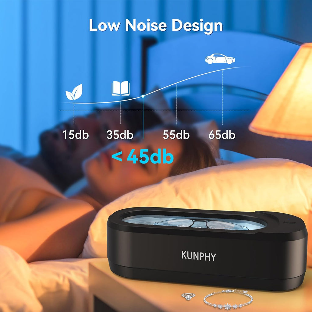 KUNPHY Ultrasonic Jewelry Cleaner, Jewellry Cleaner Machine 350ml 46KHz, Professional Sonic Cleaner with One-Touch Operation, Ultrasonic Cleaner for Rings, Glasses, Jewelry, Dentures