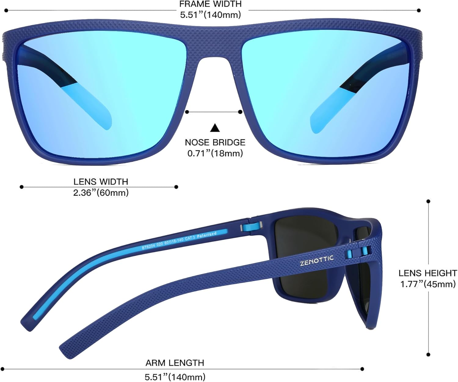 ZENOTTIC Polarized Sunglasses for Men Lightweight TR90 Frame UV400 Protection Square Sun Glasses