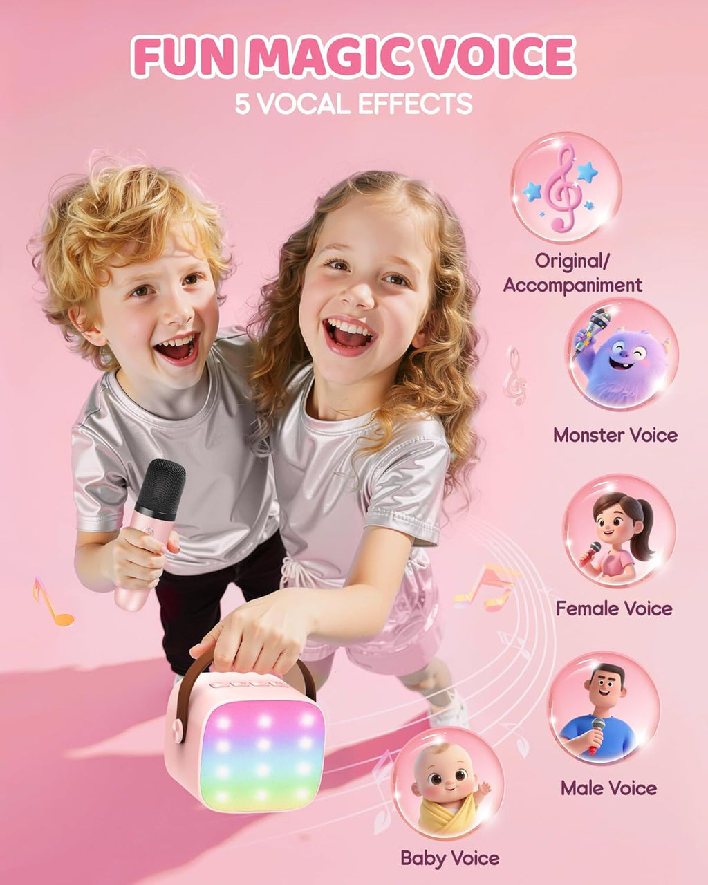 YLL Mini Karaoke Machine for Kids Adults, Portable Bluetooth Speaker with 2 Wireless Microphones,Toys Birthday Gifts for Girls Ages 4, 5, 6, 7, 8, 9, 10, 11, 12+ Years Old Toddler Teens (Pink)