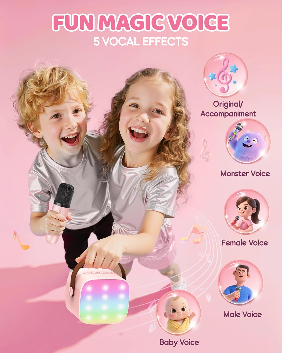YLL Mini Karaoke Machine for Kids Adults, Portable Bluetooth Speaker with 2 Wireless Microphones,Toys Birthday Gifts for Girls Ages 4, 5, 6, 7, 8, 9, 10, 11, 12+ Years Old Toddler Teens (Pink)