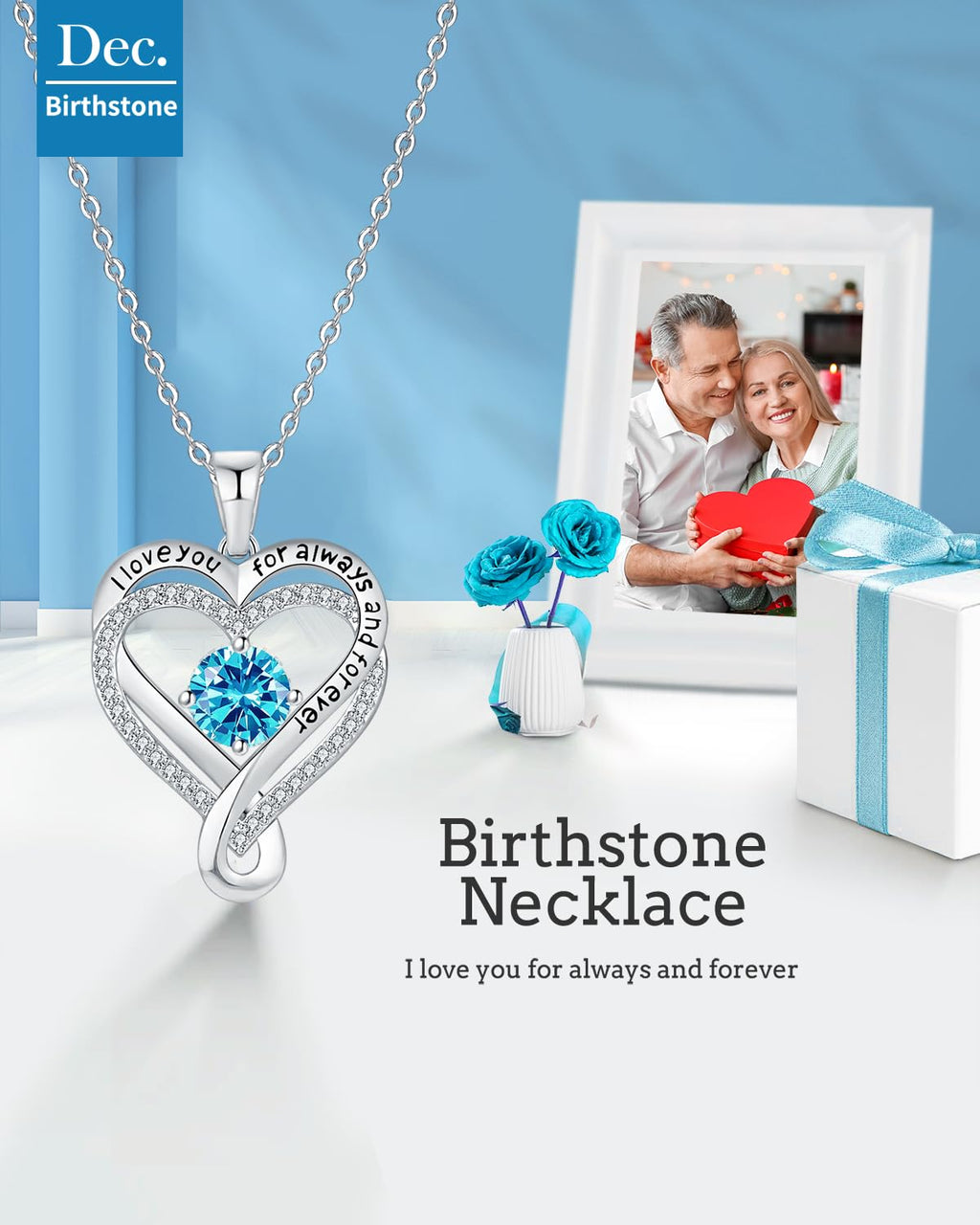 Jewelry for Women Wife Infinity Heart Birthstone I Love You Necklace S925 Anniversary Women Necklaces for Her Wife Birthday Gift Ideas, Birthday Present for Girlfriend Mom Daughter Sterling Silver