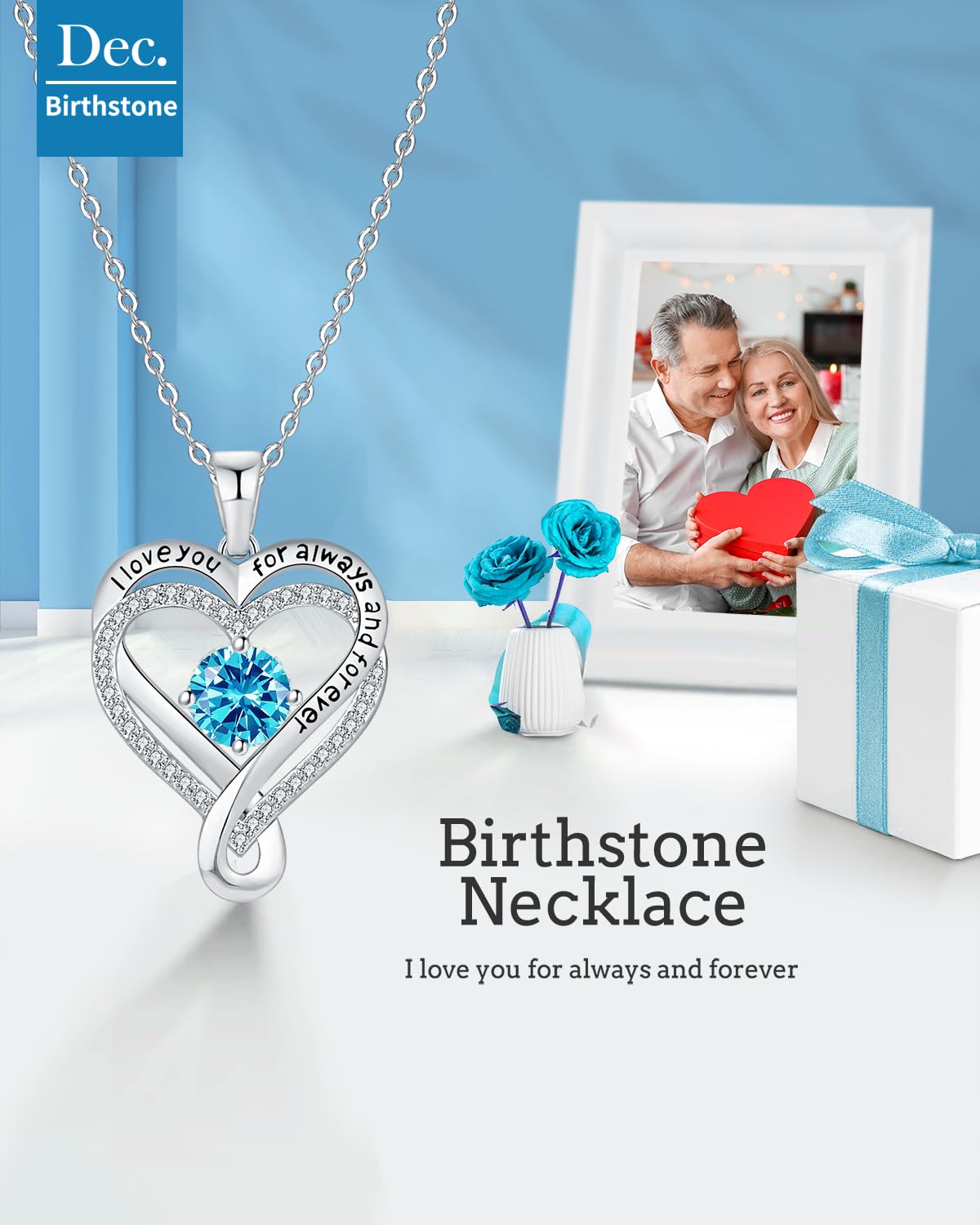 Jewelry for Women Wife Infinity Heart Birthstone I Love You Necklace S925 Anniversary Women Necklaces for Her Wife Birthday Gift Ideas, Birthday Present for Girlfriend Mom Daughter Sterling Silver