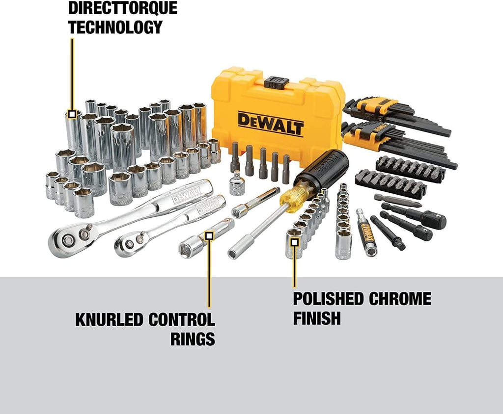 DEWALT Mechanics Tools Kit and Socket Set, 1/4" & 3/8" Drive, SAE, 108-Piece (DWMT73801)