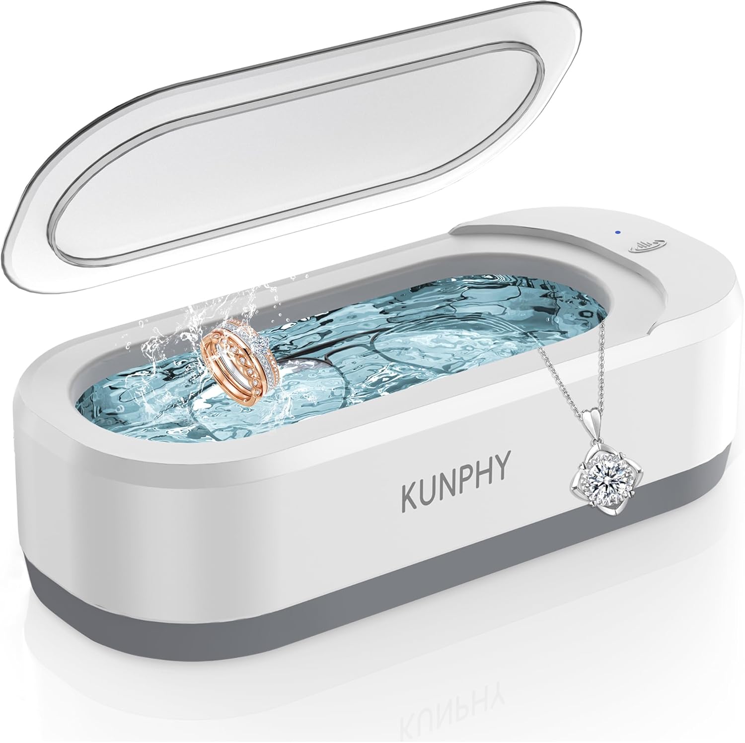 KUNPHY Ultrasonic Jewelry Cleaner, Jewellry Cleaner Machine 350ml 46KHz, Professional Sonic Cleaner with One-Touch Operation, Ultrasonic Cleaner for Rings, Glasses, Jewelry, Dentures