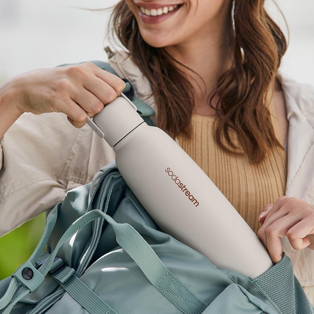 Sodastream - Fizz&GO Mint Double Walled Stainless Steel Bottle, Keeps Drinks Cold and Bubbly for 12 Hours, Compatible with Sodastream Quick Connect Machines, Easy-Carry Handle, 900ML