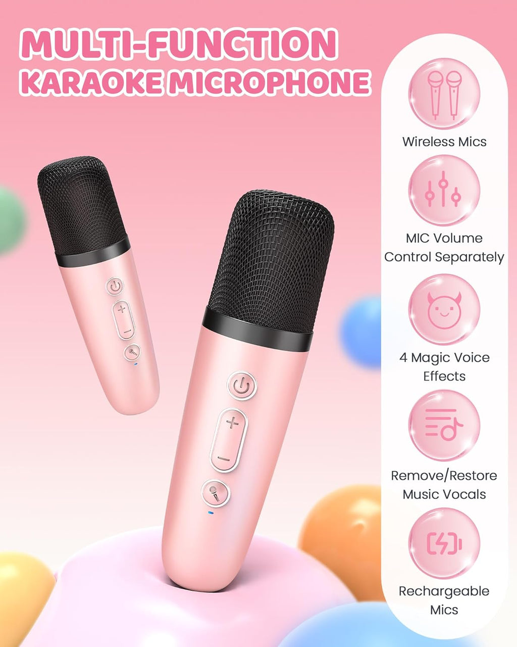 YLL Mini Karaoke Machine for Kids Adults, Portable Bluetooth Speaker with 2 Wireless Microphones,Toys Birthday Gifts for Girls Ages 4, 5, 6, 7, 8, 9, 10, 11, 12+ Years Old Toddler Teens (Pink)