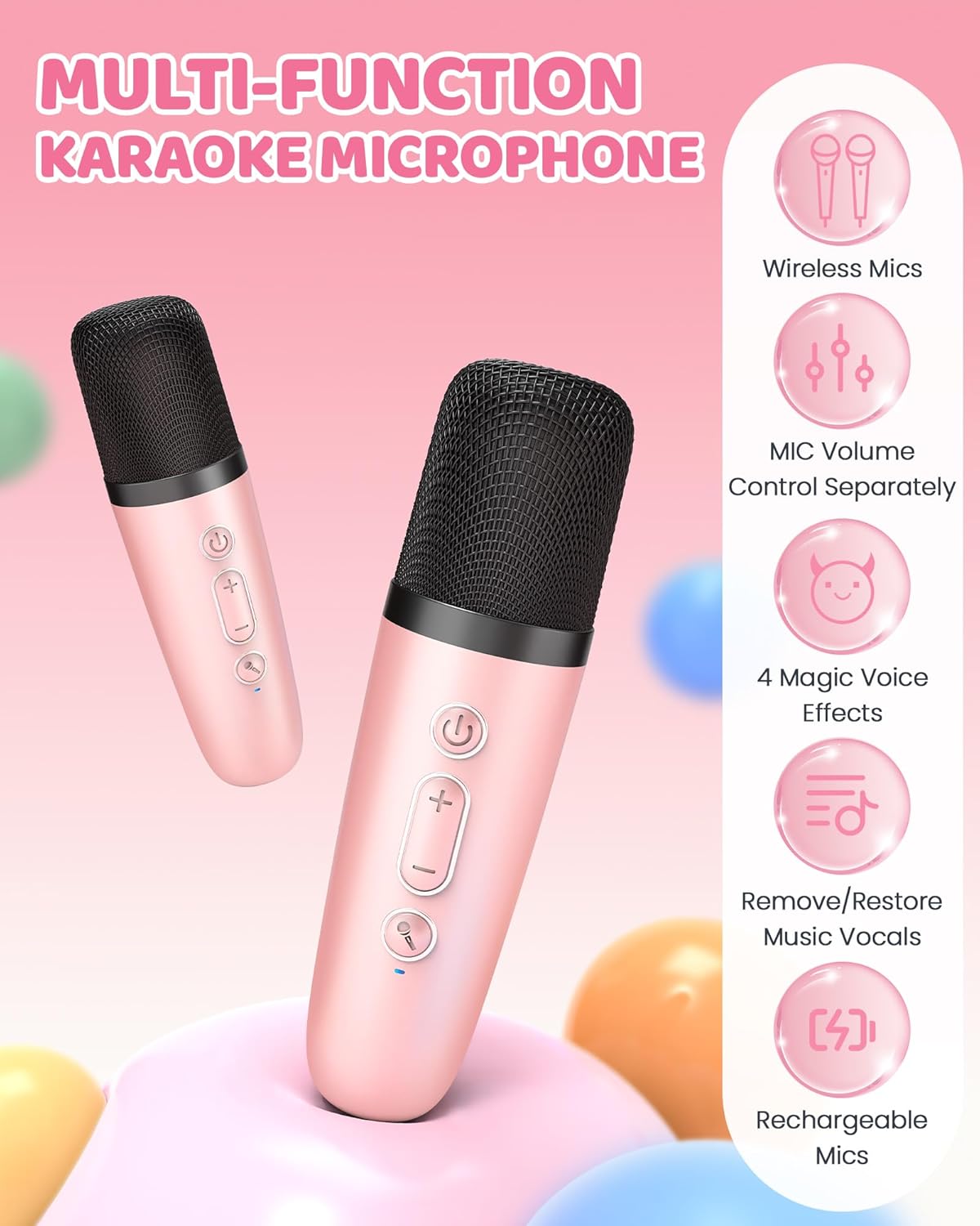 YLL Mini Karaoke Machine for Kids Adults, Portable Bluetooth Speaker with 2 Wireless Microphones,Toys Birthday Gifts for Girls Ages 4, 5, 6, 7, 8, 9, 10, 11, 12+ Years Old Toddler Teens (Pink)