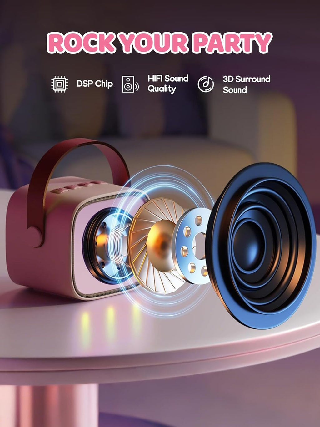 YLL Mini Karaoke Machine for Kids Adults, Portable Bluetooth Speaker with 2 Wireless Microphones,Toys Birthday Gifts for Girls Ages 4, 5, 6, 7, 8, 9, 10, 11, 12+ Years Old Toddler Teens (Pink)