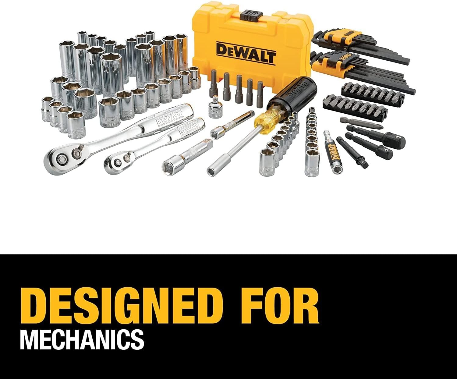 DEWALT Mechanics Tools Kit and Socket Set, 1/4" & 3/8" Drive, SAE, 108-Piece (DWMT73801)
