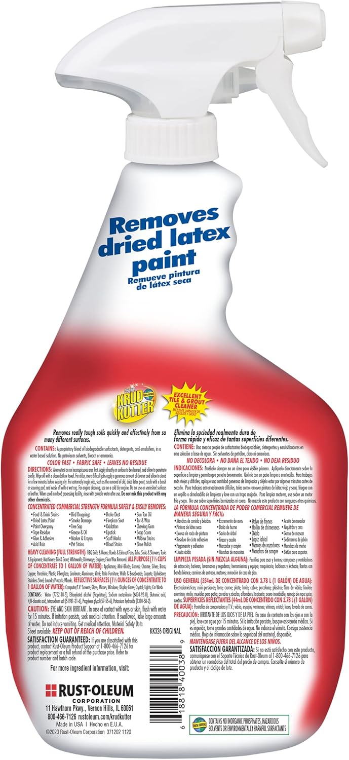 Krud Kutter Original Cleaner & Degreaser – All-Purpose, Biodegradable Stain Remover for Grease, Grime, Paint, & Tar, Safe for Use on Appliances, Walls, Upholstery & More, 3.78 Litre