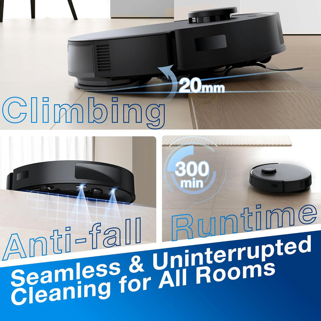 ECOVACS DEEBOT N20 Plus Robot Vacuum Cleaner and Mop,8000Pa Strong Suction,7-Week Dust Storage,Bagless Dust Bin,PureCyclone Tech,ZeroTangle Brush,300 Minutes Runtime