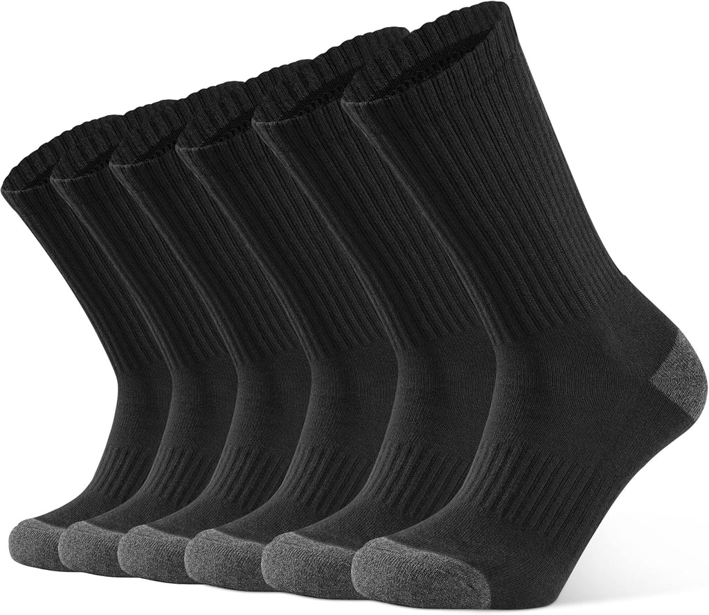 CLOSEMATE Mens Athletic Cushioned Crew Socks 6 Pairs Cotton Breathable for Work Training Sports