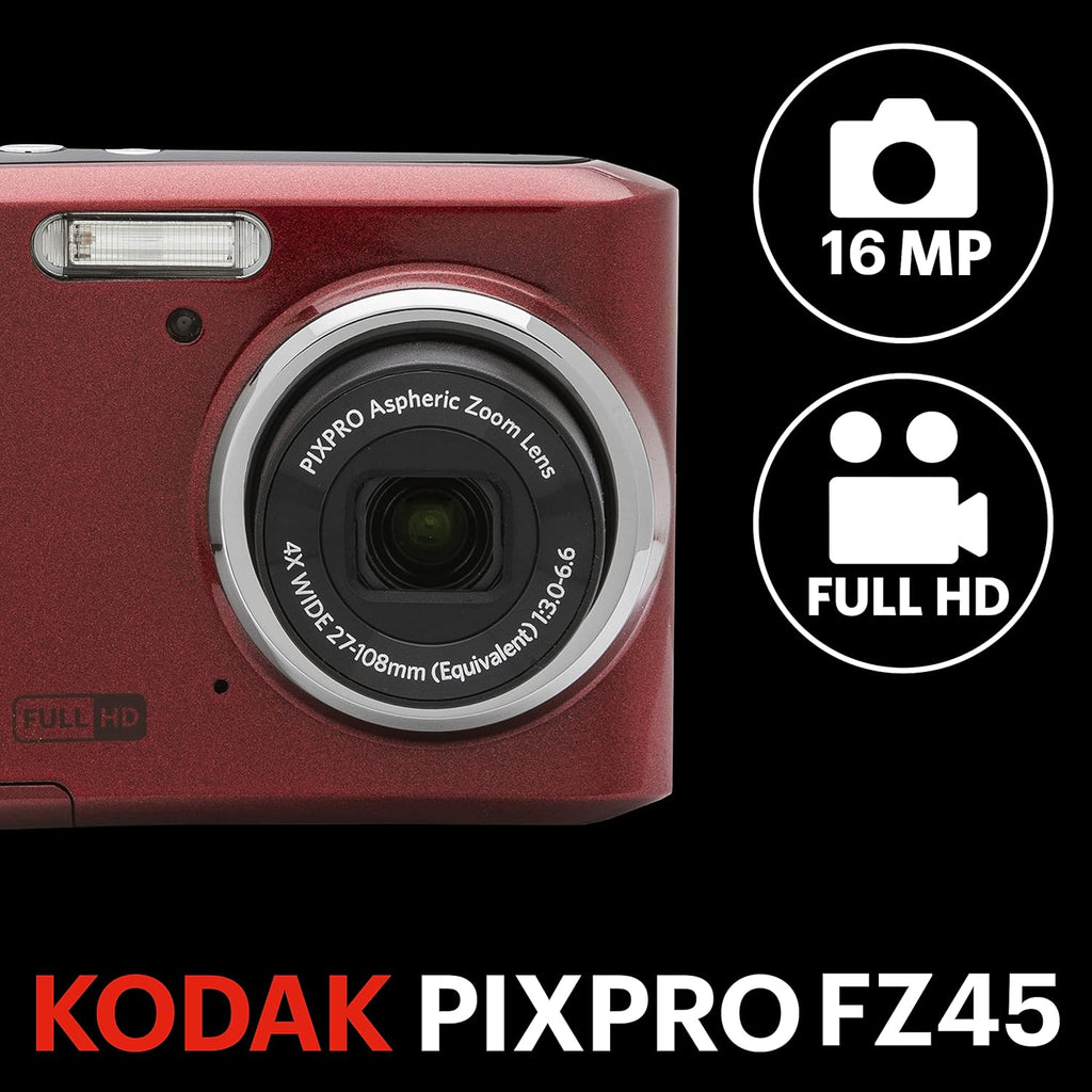 Kodak PIXPRO FZ45 Friendly Zoom Digital Camera, Red