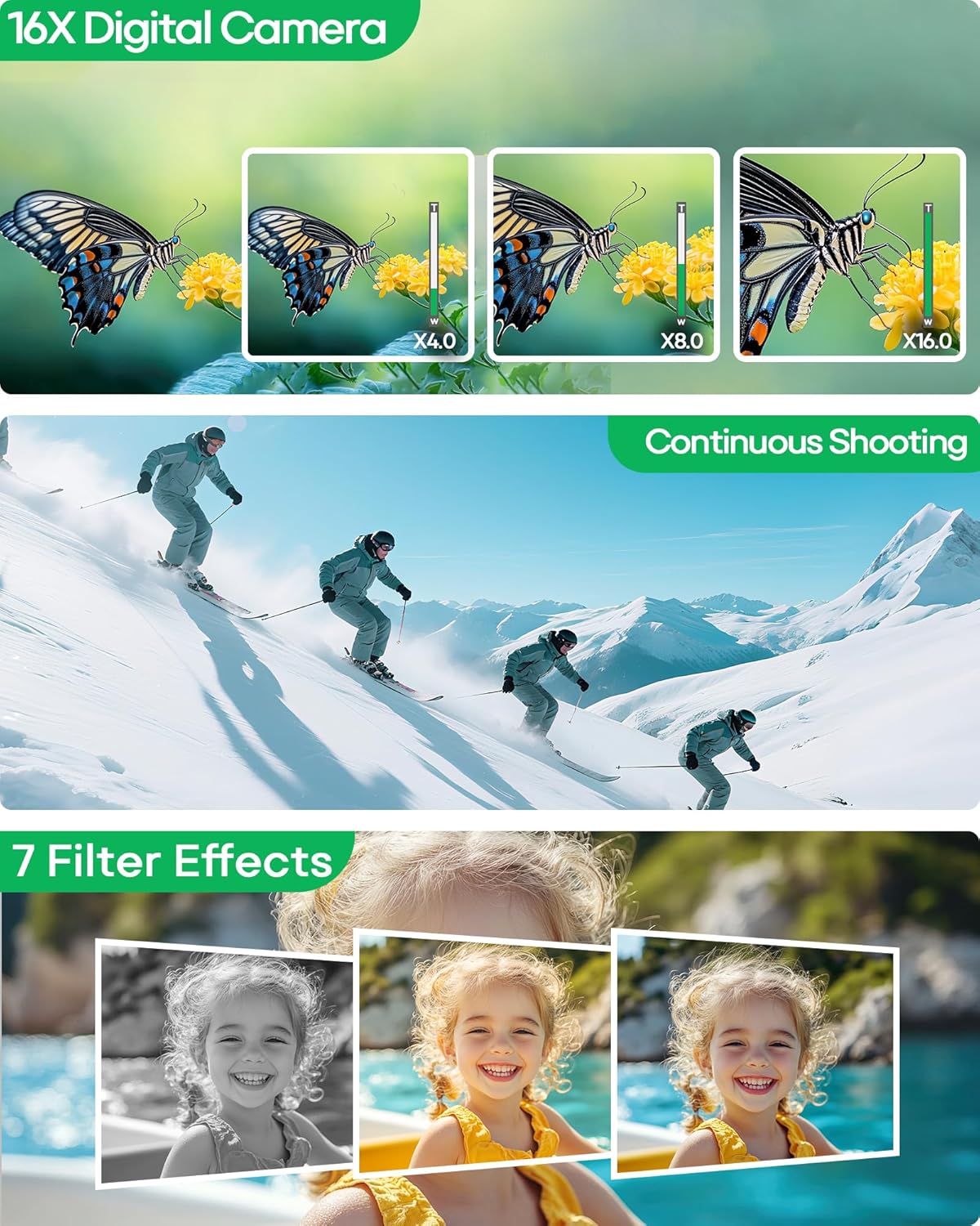 Digital Camera 4K with 64MP & 16X Digital Zoom - Autofocus Vlogging Camera with Anti-Shake, 64GB SD Card Included | Compact Travel Camera for YouTube Beginners, Teens & Adults (White)