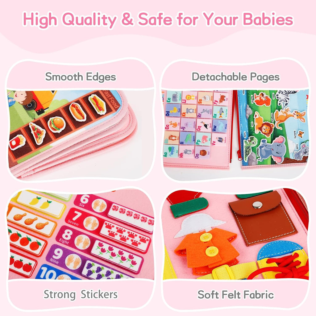 UltraCozy Busy Board, Montessori Toys for Toddlers, Toddler Sensory Toys Preschool Educational Busy Book Travel for Toddlers 3 4 5 Year Old Girls Boys Plane Car Activities Baby Quiet Book (Blue)