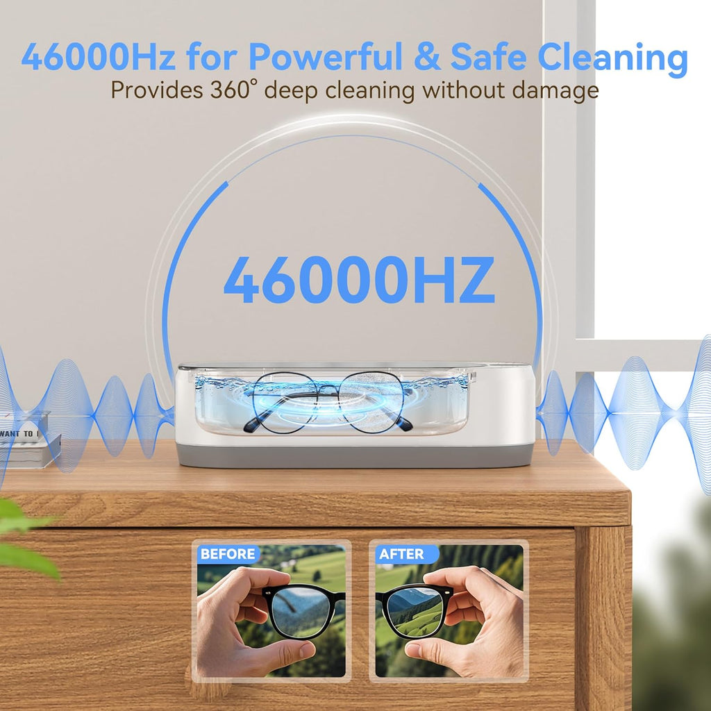 KUNPHY Ultrasonic Jewelry Cleaner, Jewellry Cleaner Machine 350ml 46KHz, Professional Sonic Cleaner with One-Touch Operation, Ultrasonic Cleaner for Rings, Glasses, Jewelry, Dentures