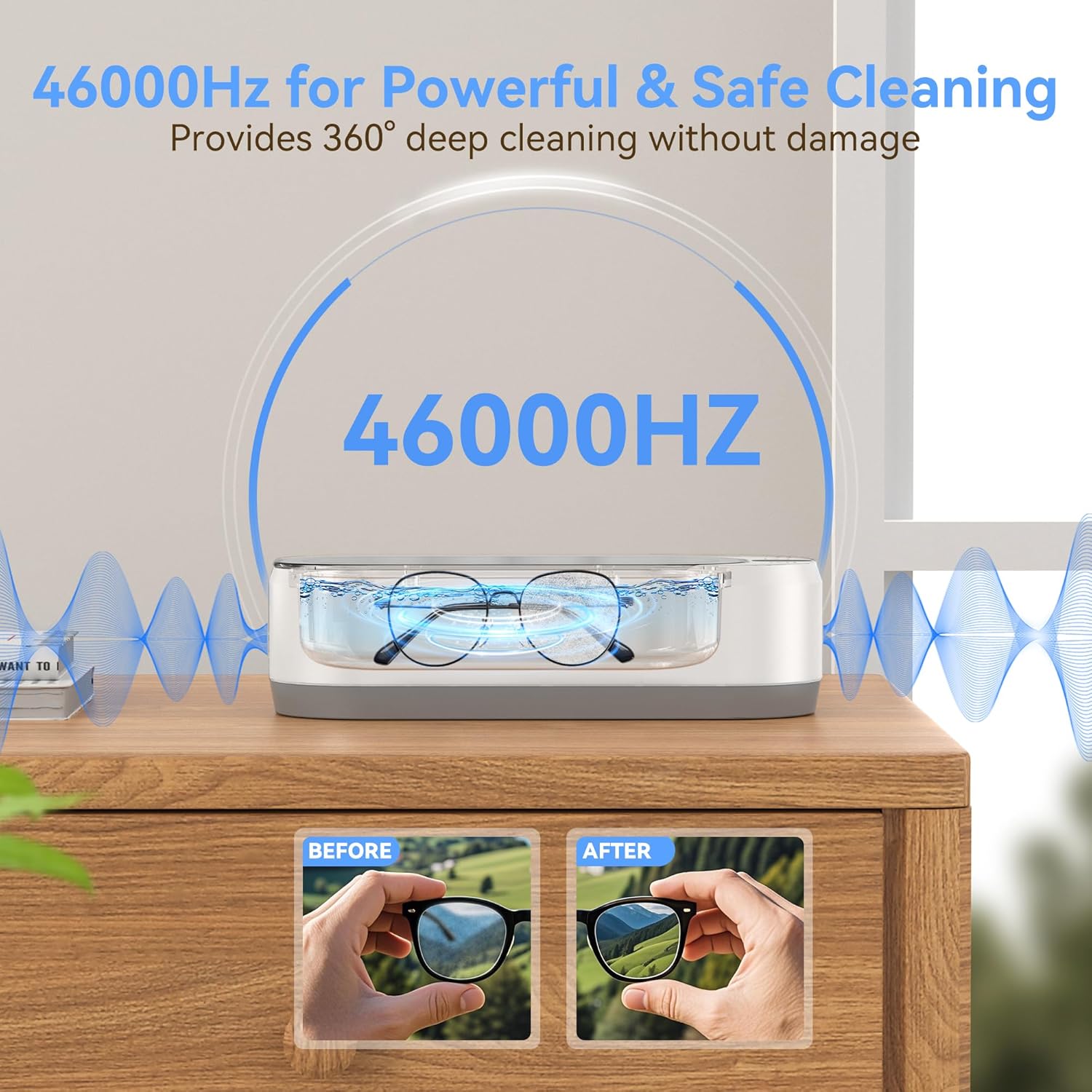 KUNPHY Ultrasonic Jewelry Cleaner, Jewellry Cleaner Machine 350ml 46KHz, Professional Sonic Cleaner with One-Touch Operation, Ultrasonic Cleaner for Rings, Glasses, Jewelry, Dentures