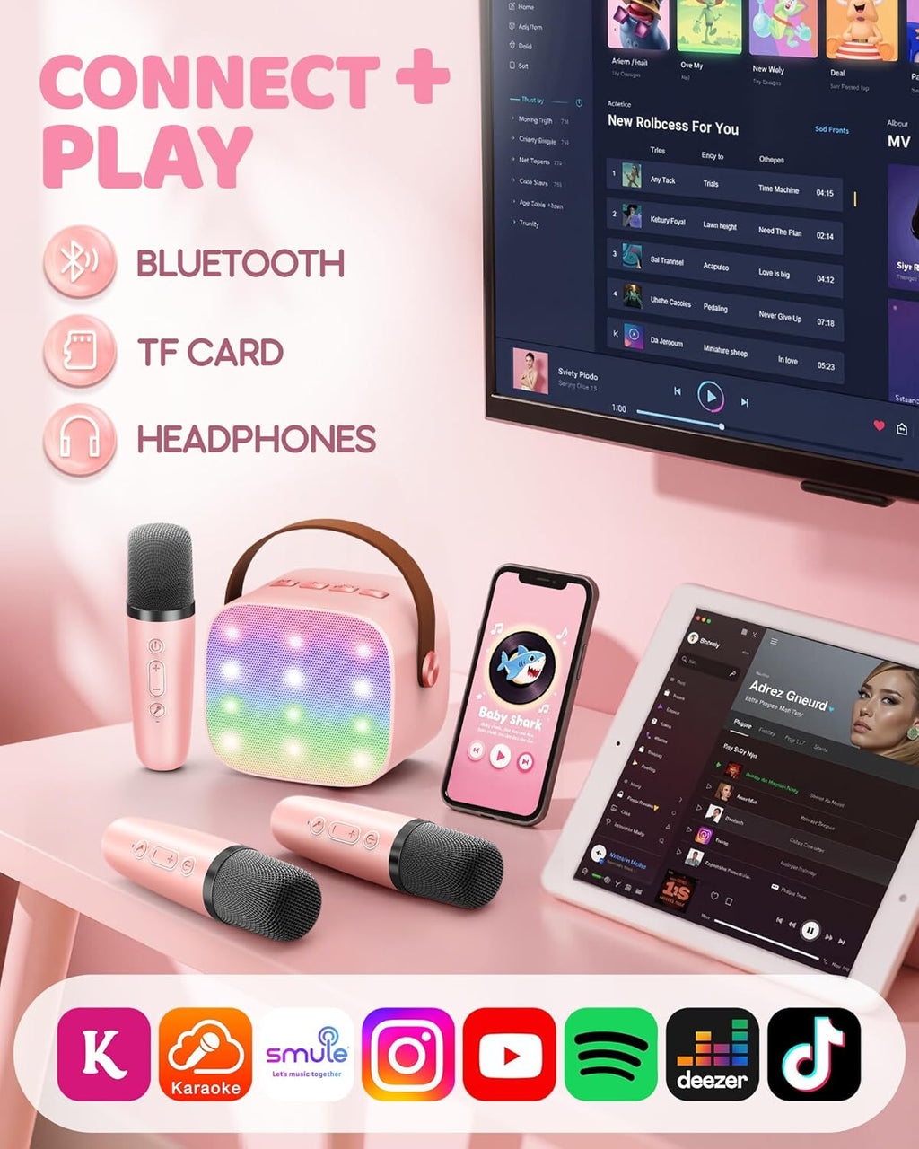 YLL Mini Karaoke Machine for Kids Adults, Portable Bluetooth Speaker with 2 Wireless Microphones,Toys Birthday Gifts for Girls Ages 4, 5, 6, 7, 8, 9, 10, 11, 12+ Years Old Toddler Teens (Pink)