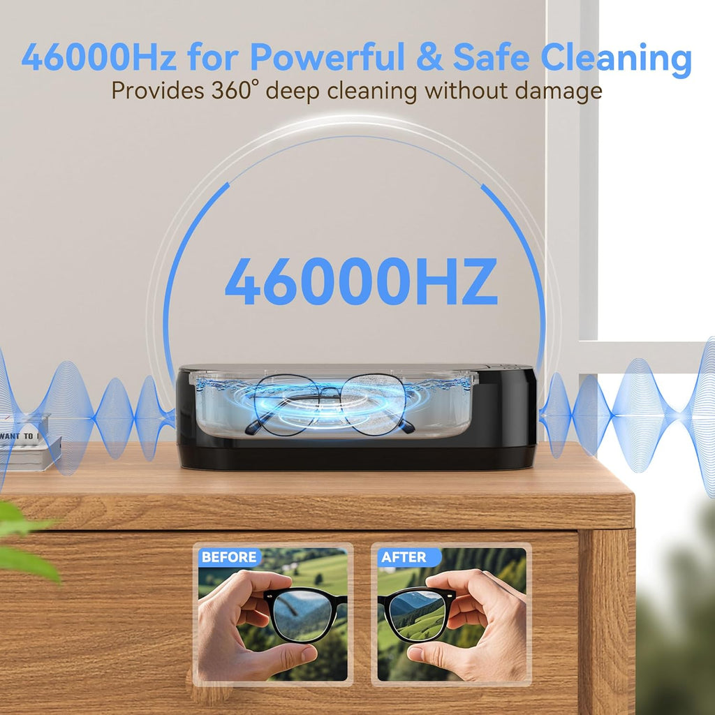 KUNPHY Ultrasonic Jewelry Cleaner, Jewellry Cleaner Machine 350ml 46KHz, Professional Sonic Cleaner with One-Touch Operation, Ultrasonic Cleaner for Rings, Glasses, Jewelry, Dentures