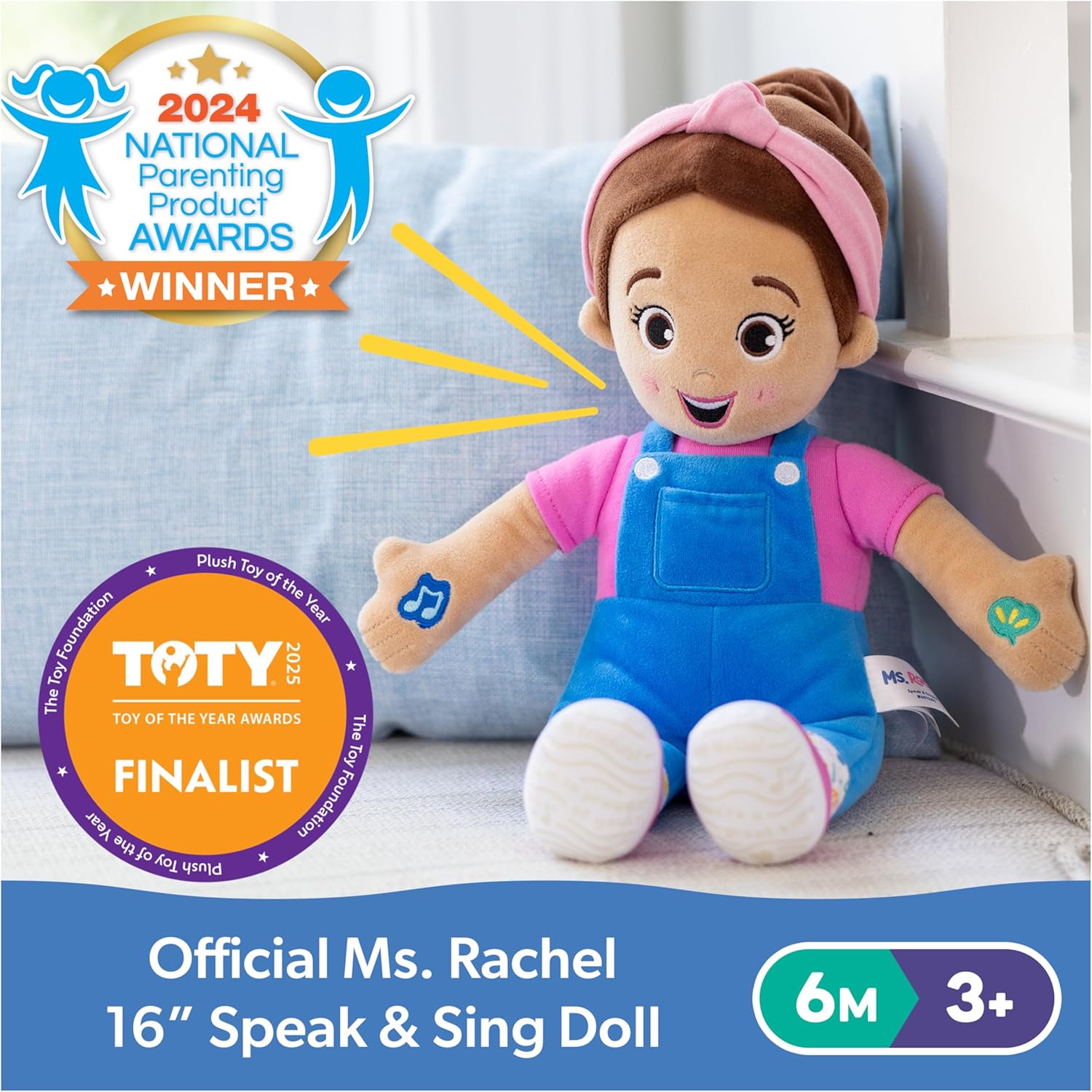 MS RACHEL Interactive Speak & Sing Doll, 6 Months+, Electronic Learning Toy, Touch-Activated, Speech Development, 35cm Height, 392g