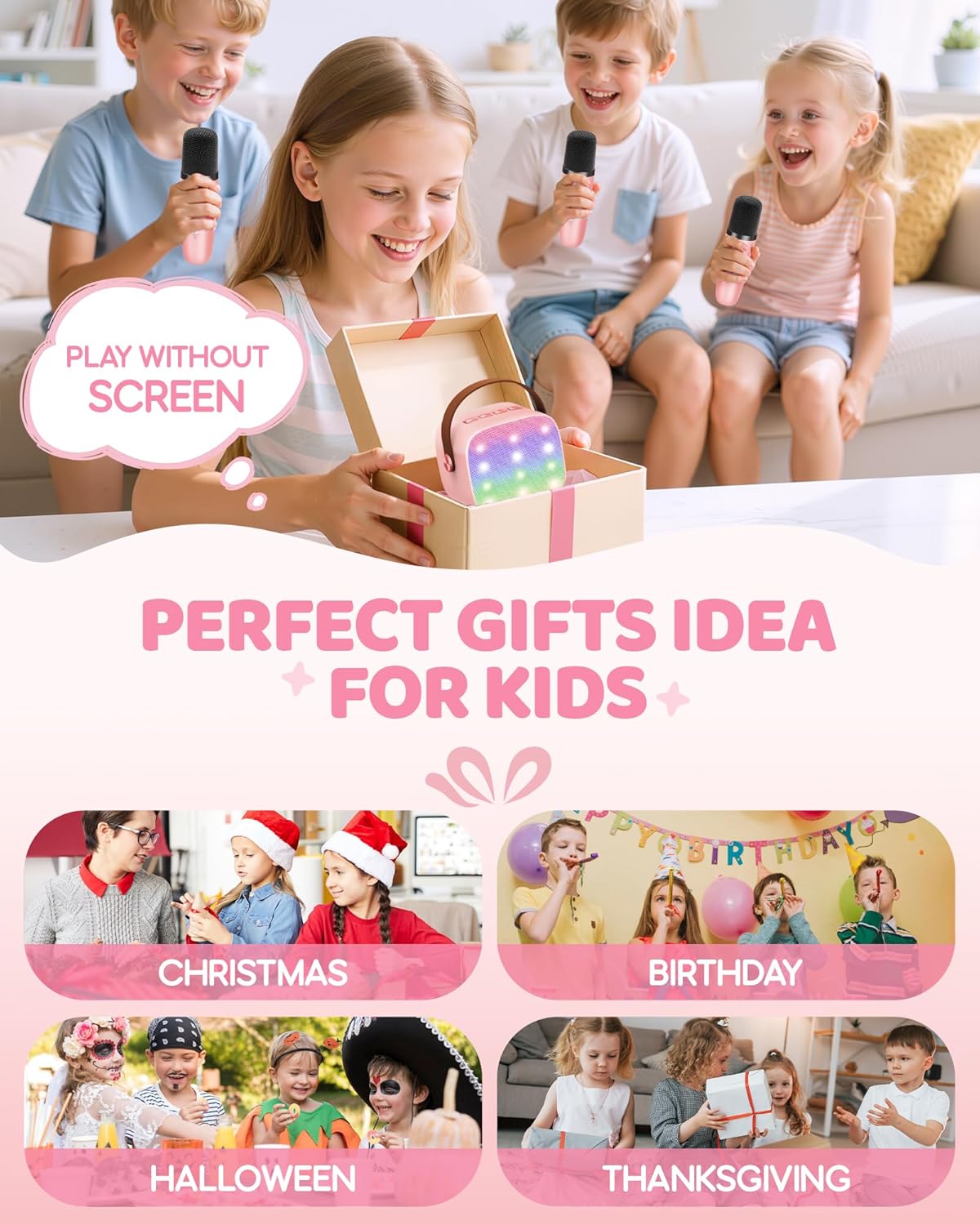 YLL Mini Karaoke Machine for Kids Adults, Portable Bluetooth Speaker with 2 Wireless Microphones,Toys Birthday Gifts for Girls Ages 4, 5, 6, 7, 8, 9, 10, 11, 12+ Years Old Toddler Teens (Pink)