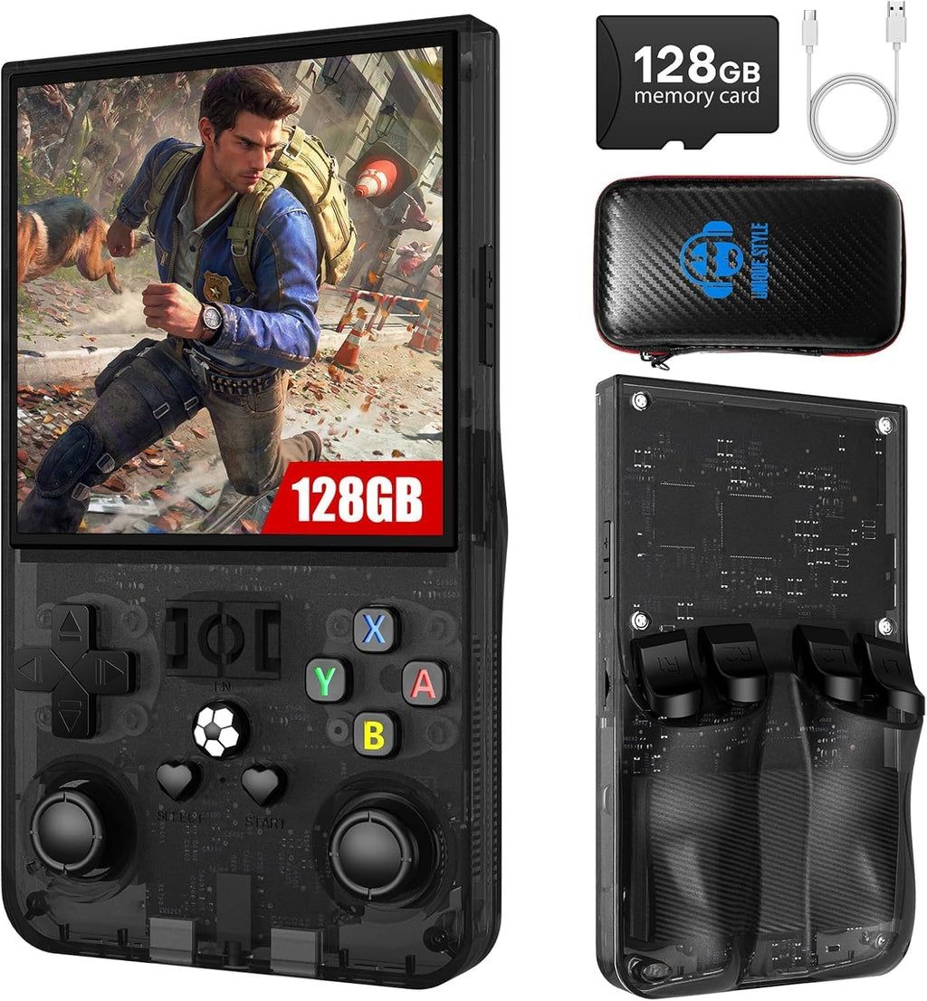 R36s Retro Gaming Console 3.5 Inch 21000+ Games Retro Handheld Game Console, Video Game Console with Dual Stylem Linux/Garlic Supports & Dual 3D Joysticks -128G -Purple