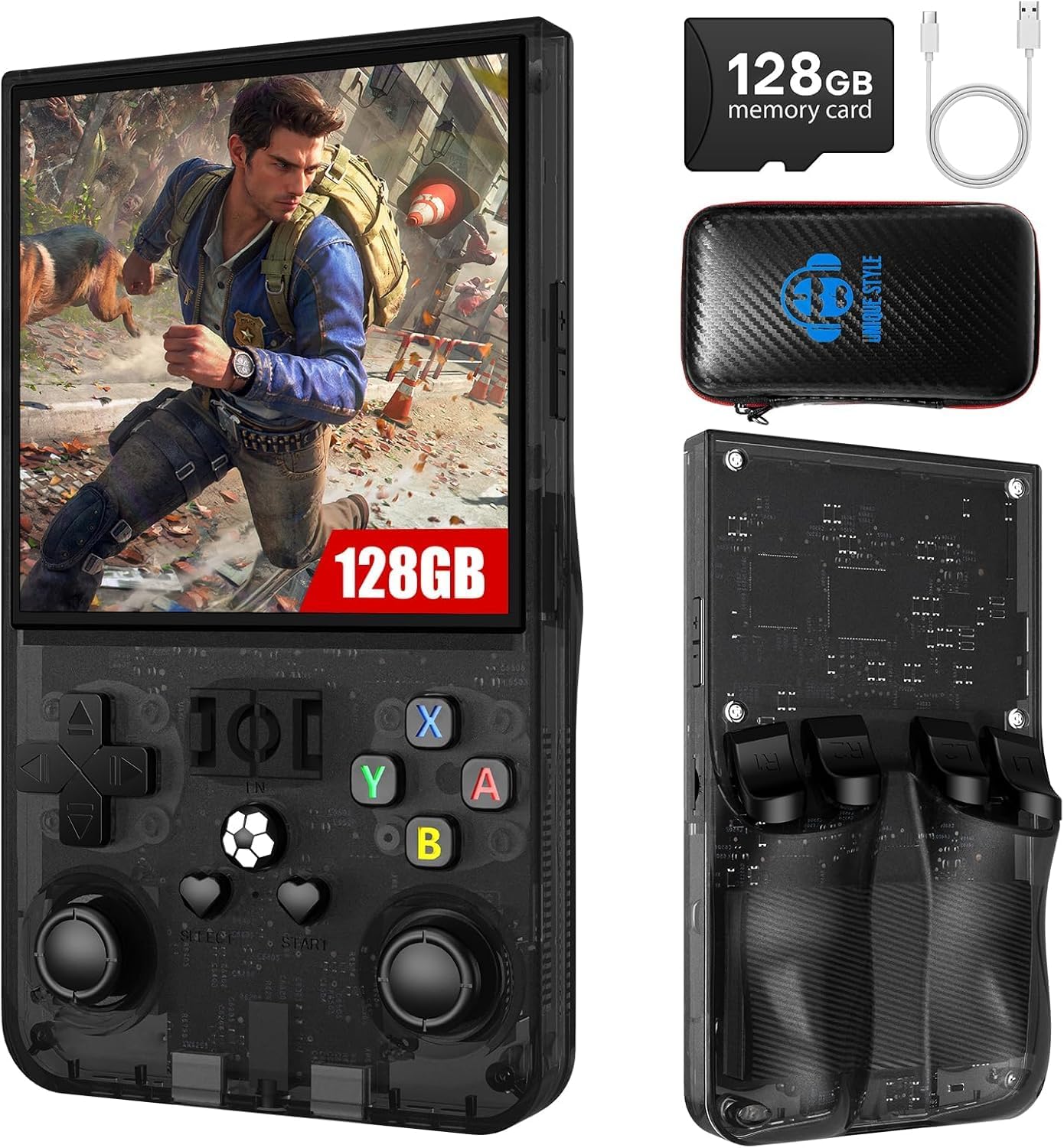 R36s Retro Gaming Console 3.5 Inch 21000+ Games Retro Handheld Game Console, Video Game Console with Dual Stylem Linux/Garlic Supports & Dual 3D Joysticks -128G -Purple