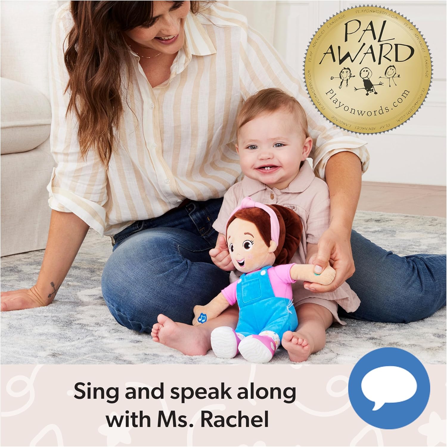 MS RACHEL Interactive Speak & Sing Doll, 6 Months+, Electronic Learning Toy, Touch-Activated, Speech Development, 35cm Height, 392g