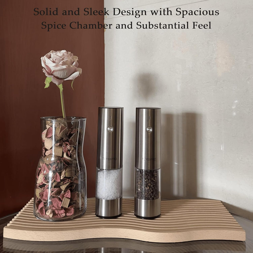 Electric Salt and Pepper Grinder Set, USB Rechargeable, Automatic Salt and Pepper Mill with Adjustable Coarseness, Electric Pepper Shakers, LED Light, Refillable, Kitchen Gadgets (2 Packs, Black)