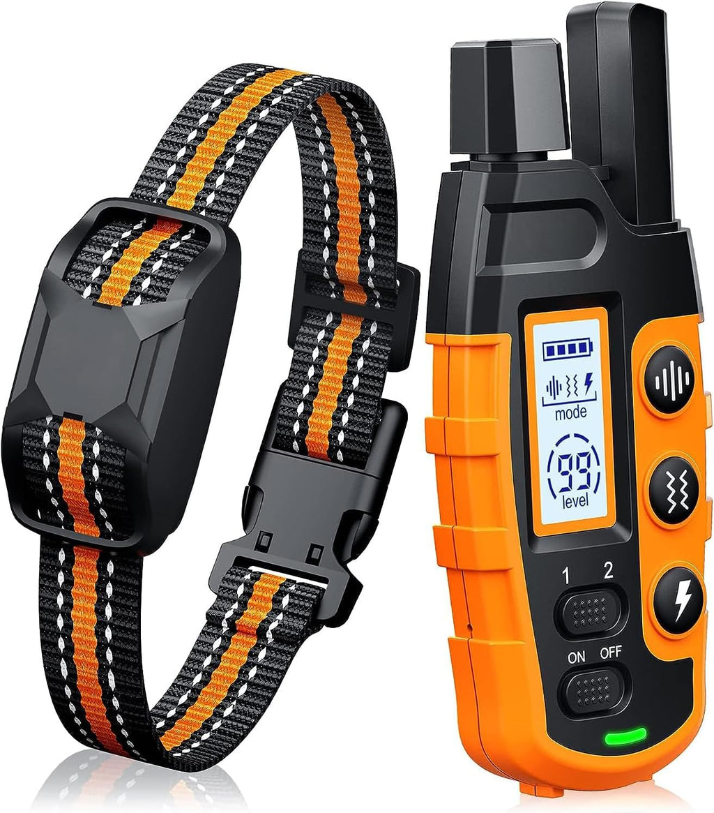 Dog Shock Collar - Dog Training Bark Collar with Remote for 2-55kg Small Medium Large Dogs Rechargeable Waterproof e Collar with Beep (1-8), Vibration(1-16), Safe Shock(1-99) (Orange)