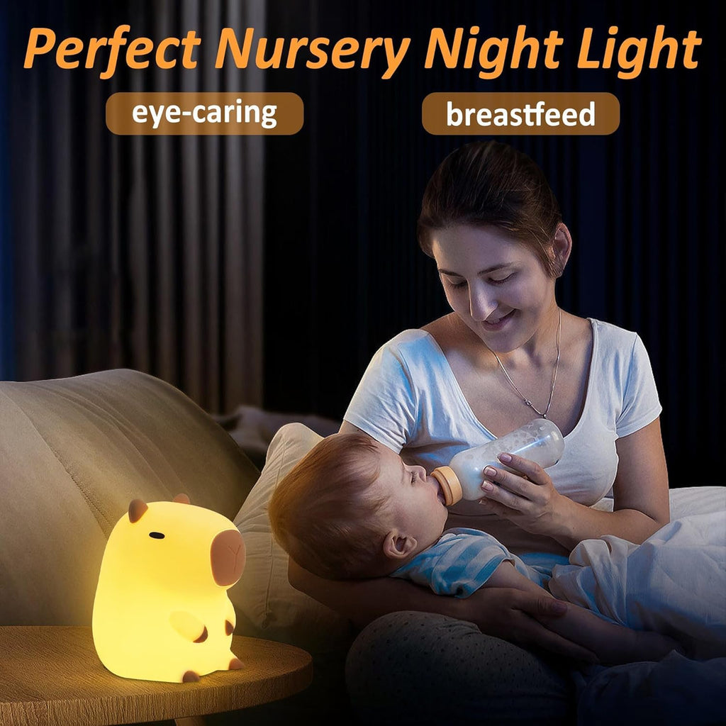 FULLOSUN Capybara Night Light, Cute Animal Soft Silicone LED Touch Lamp with Dimmable and Timer, Portable Rechargeable Toddler Bedroom Bedside Table Decor, Birthday Xmas Gifts for Kid Baby Boy Girl