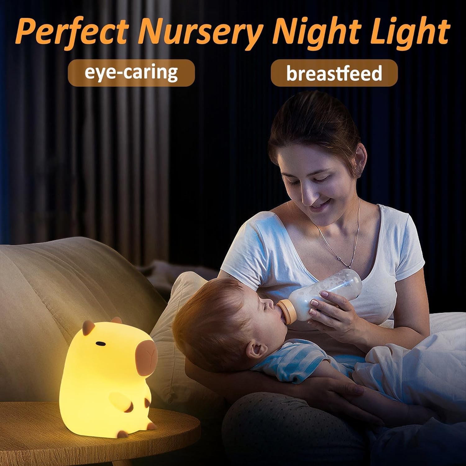 FULLOSUN Capybara Night Light, Cute Animal Soft Silicone LED Touch Lamp with Dimmable and Timer, Portable Rechargeable Toddler Bedroom Bedside Table Decor, Birthday Xmas Gifts for Kid Baby Boy Girl