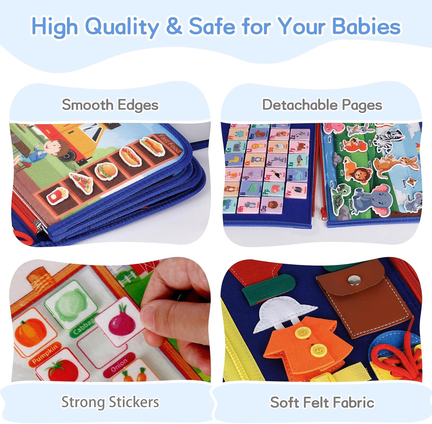 UltraCozy Busy Board, Montessori Toys for Toddlers, Toddler Sensory Toys Preschool Educational Busy Book Travel for Toddlers 3 4 5 Year Old Girls Boys Plane Car Activities Baby Quiet Book (Blue)