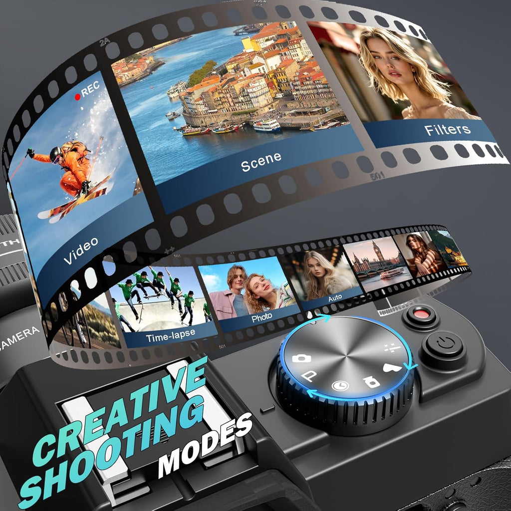 NBD 8K 64MP Digital Camera, Wi-Fi & App Control, 16X Zoom, Autofocus, Anti-Shake, 180° Flip Screen, Macro & Wide-Angle Lenses, Webcam Function, Includes 64GB TF Card & 2 Batteries（Black）