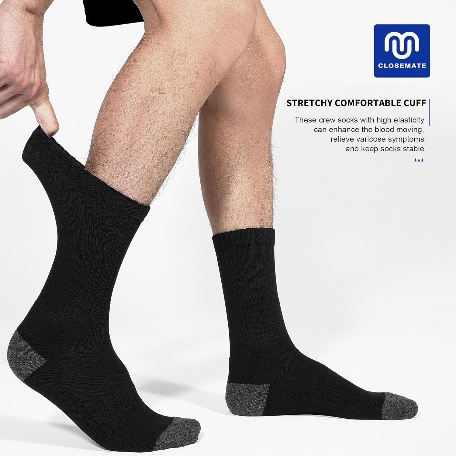 CLOSEMATE Mens Athletic Cushioned Crew Socks 6 Pairs Cotton Breathable for Work Training Sports