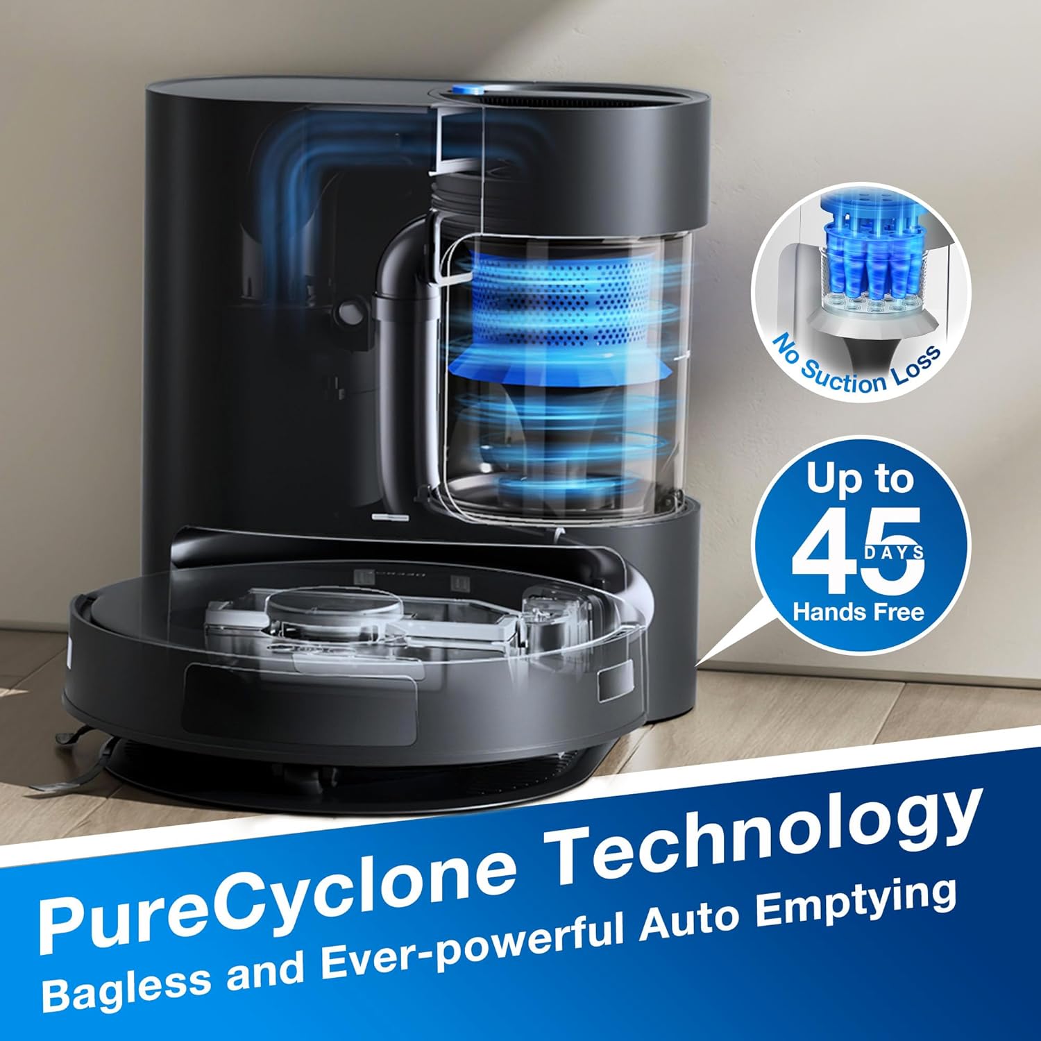 ECOVACS DEEBOT N20 Plus Robot Vacuum Cleaner and Mop,8000Pa Strong Suction,7-Week Dust Storage,Bagless Dust Bin,PureCyclone Tech,ZeroTangle Brush,300 Minutes Runtime