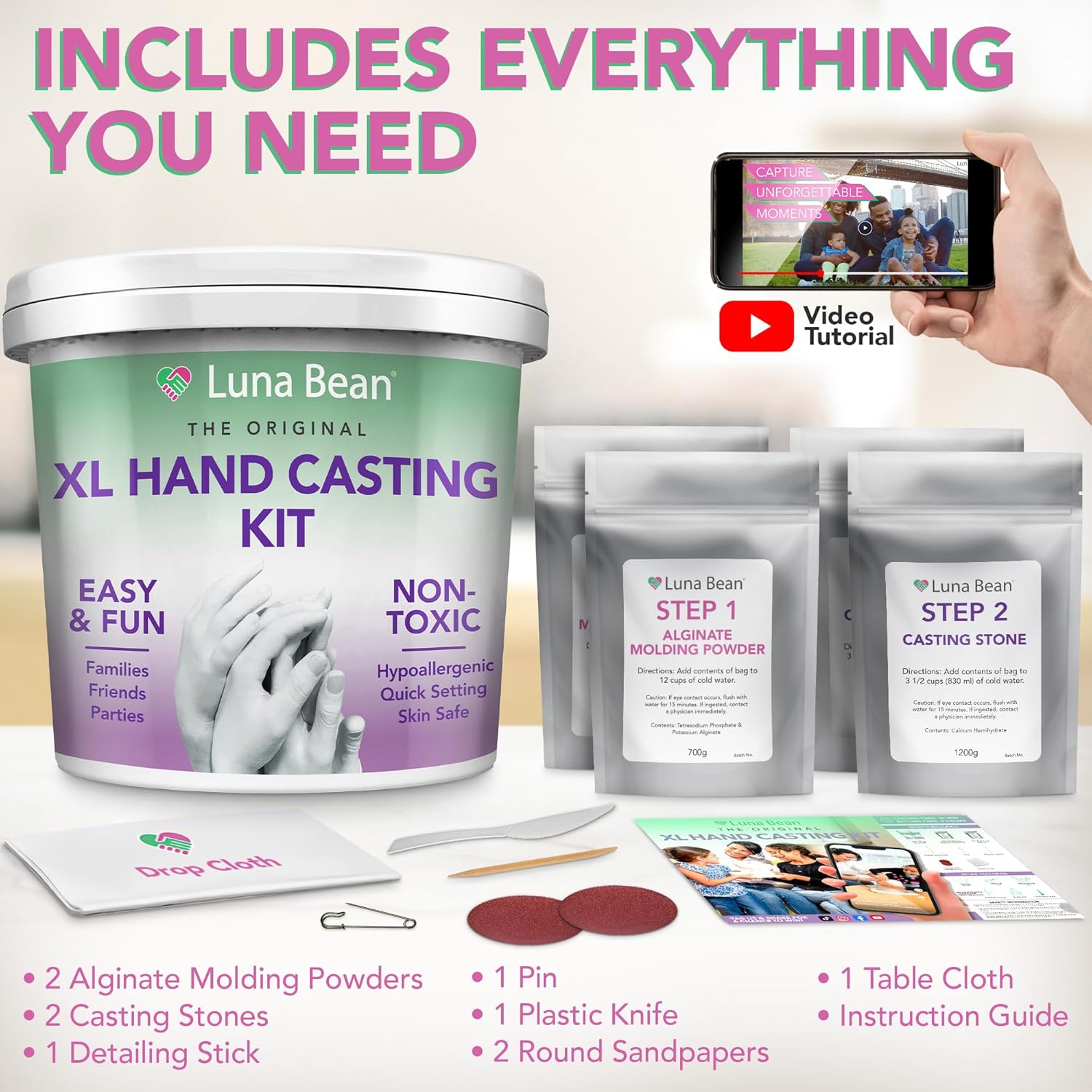 Luna Bean Keepsake Hands DIY Plaster Statue Molding & Casting Kit
