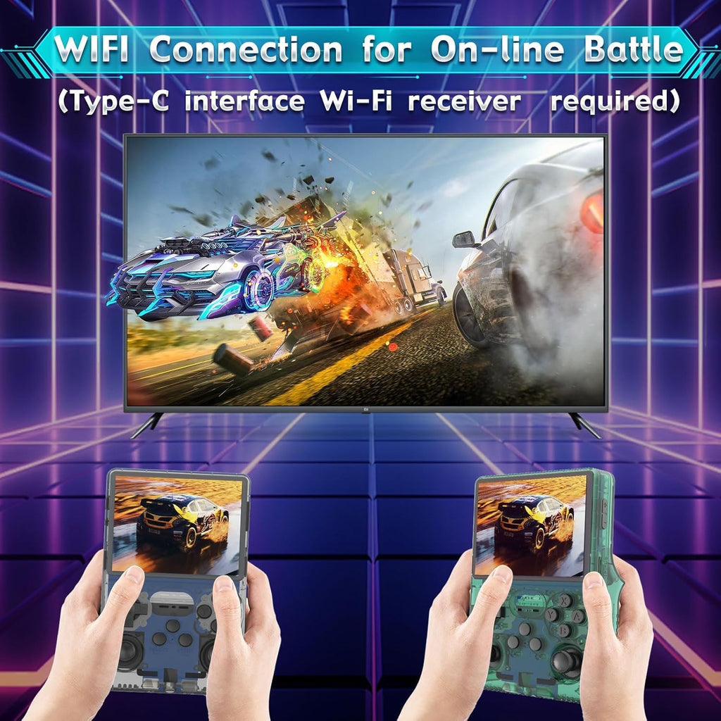 R36s Retro Gaming Console 3.5 Inch 21000+ Games Retro Handheld Game Console, Video Game Console with Dual Stylem Linux/Garlic Supports & Dual 3D Joysticks -128G -Purple