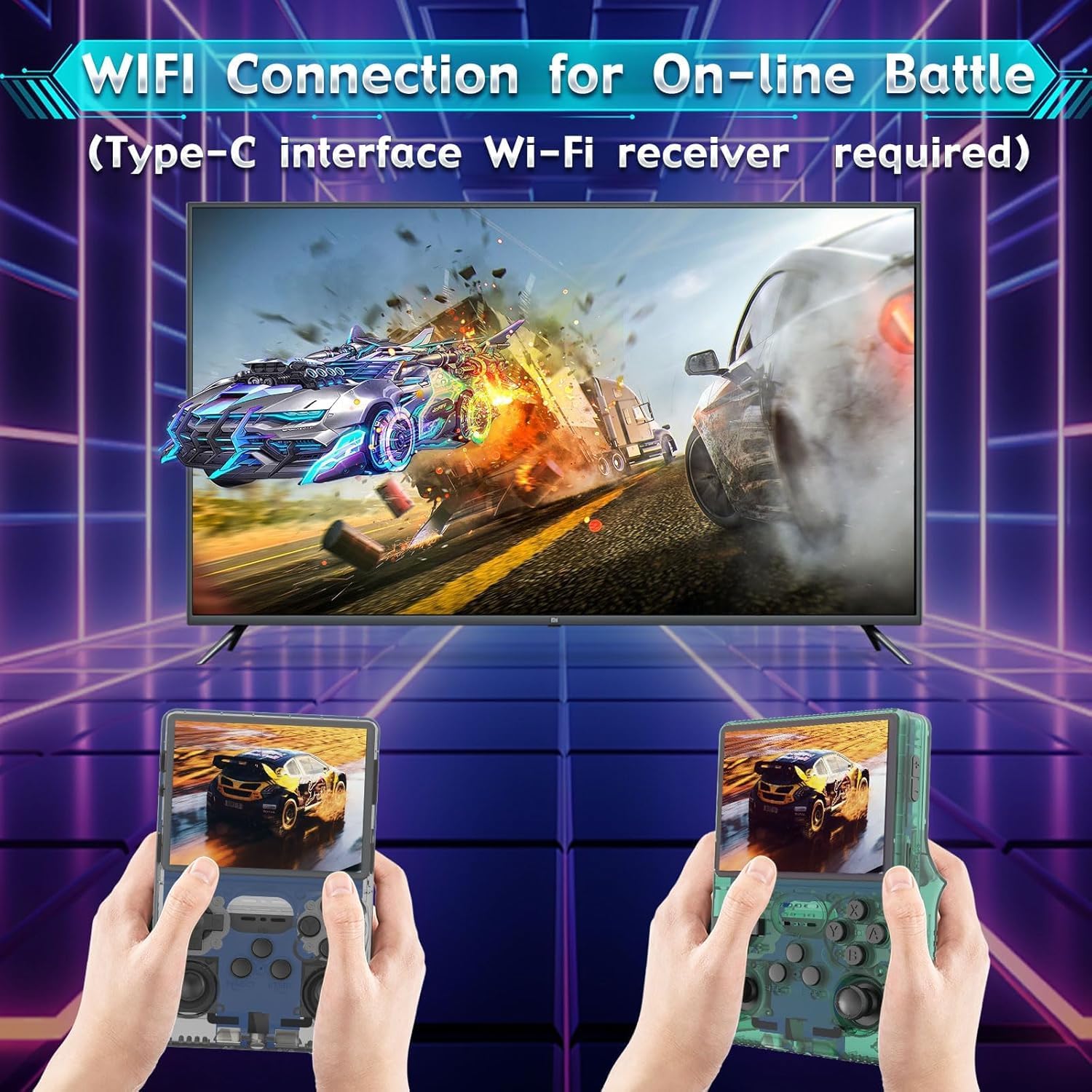 R36s Retro Gaming Console 3.5 Inch 21000+ Games Retro Handheld Game Console, Video Game Console with Dual Stylem Linux/Garlic Supports & Dual 3D Joysticks -128G -Purple