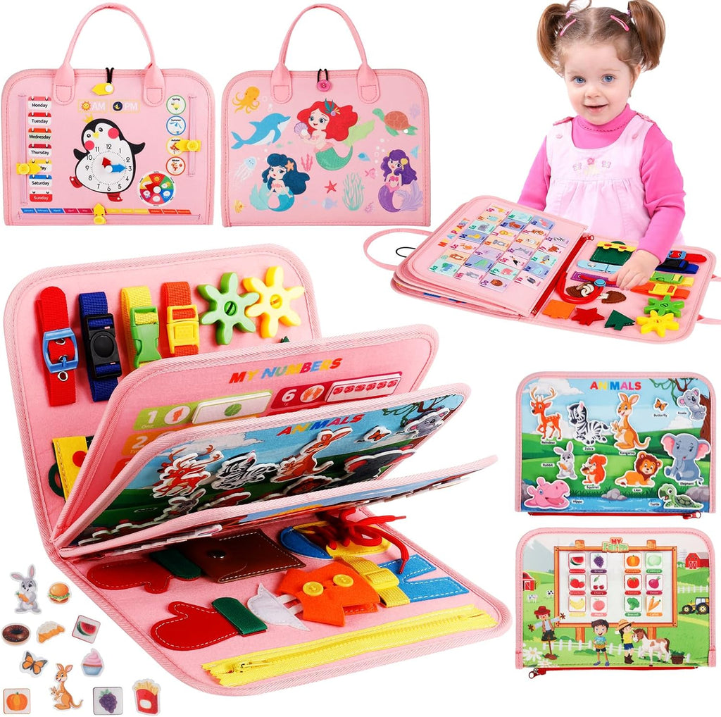 UltraCozy Busy Board, Montessori Toys for Toddlers, Toddler Sensory Toys Preschool Educational Busy Book Travel for Toddlers 3 4 5 Year Old Girls Boys Plane Car Activities Baby Quiet Book (Blue)