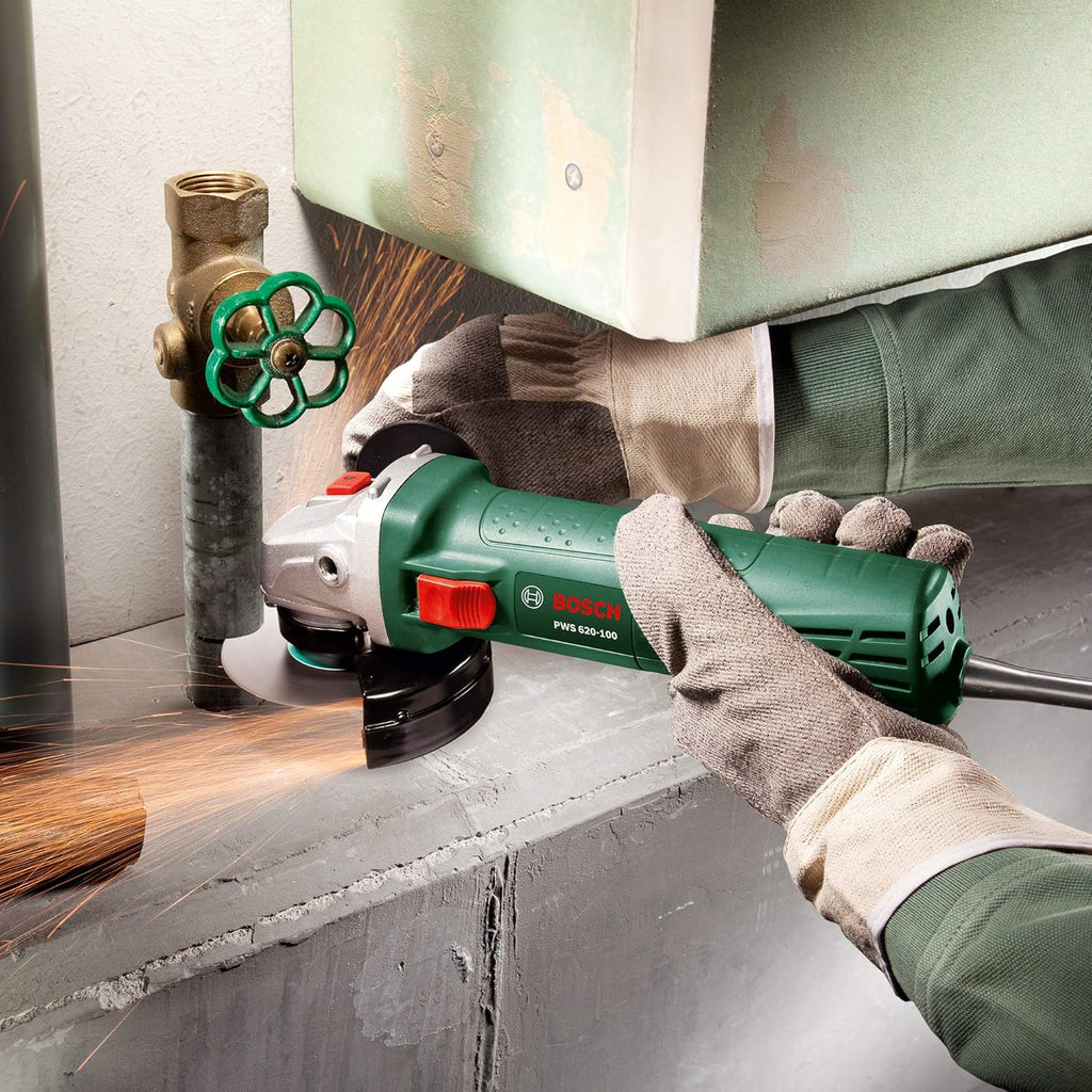 Bosch Home & Garden 620W Corded Electric Angle Grinder 100 mm Includes Grinding Disc, for Grinding, Cutting, Brushing and Sanding (PWS 620-100)