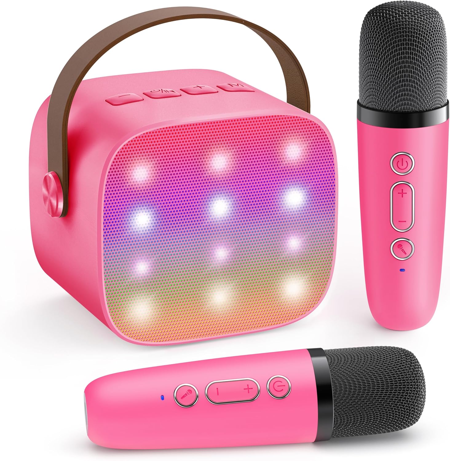 YLL Mini Karaoke Machine for Kids Adults, Portable Bluetooth Speaker with 2 Wireless Microphones,Toys Birthday Gifts for Girls Ages 4, 5, 6, 7, 8, 9, 10, 11, 12+ Years Old Toddler Teens (Pink)