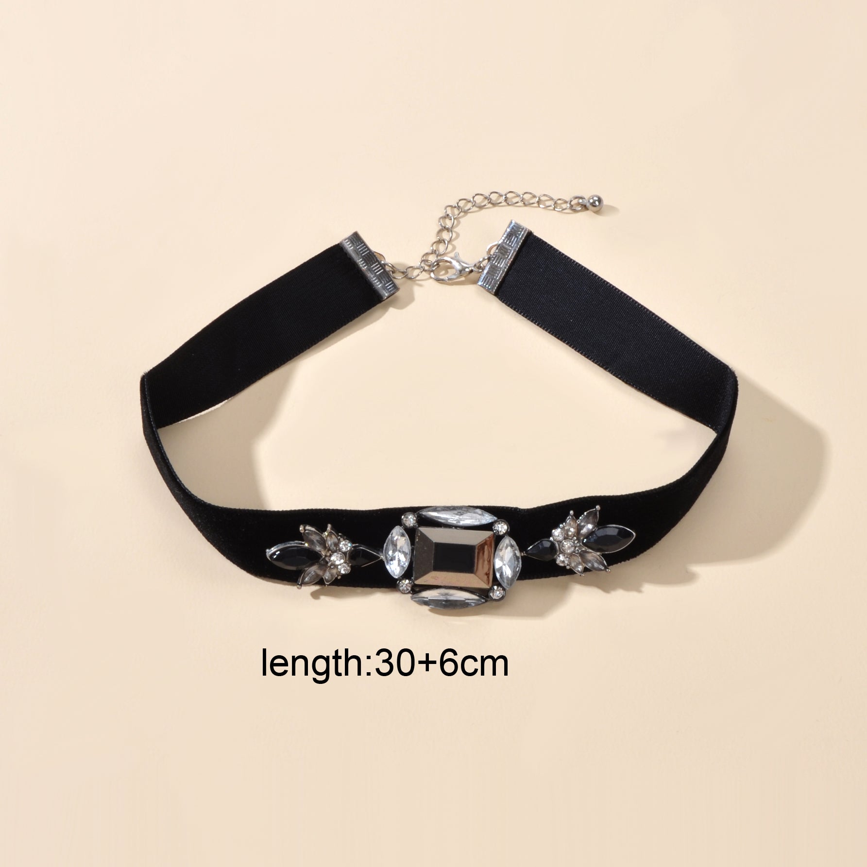 Retro Jewellery 90s Rhinestone Black Velvet Short Tattoo Choker Grunge Necklace-4