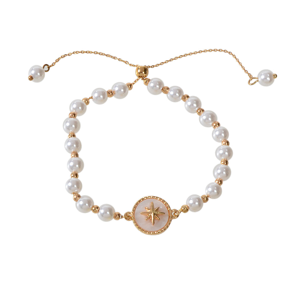 Retro Jewellery Round White Charm Pearl Chain Adjustable Bracelet Birthday Gifts-4