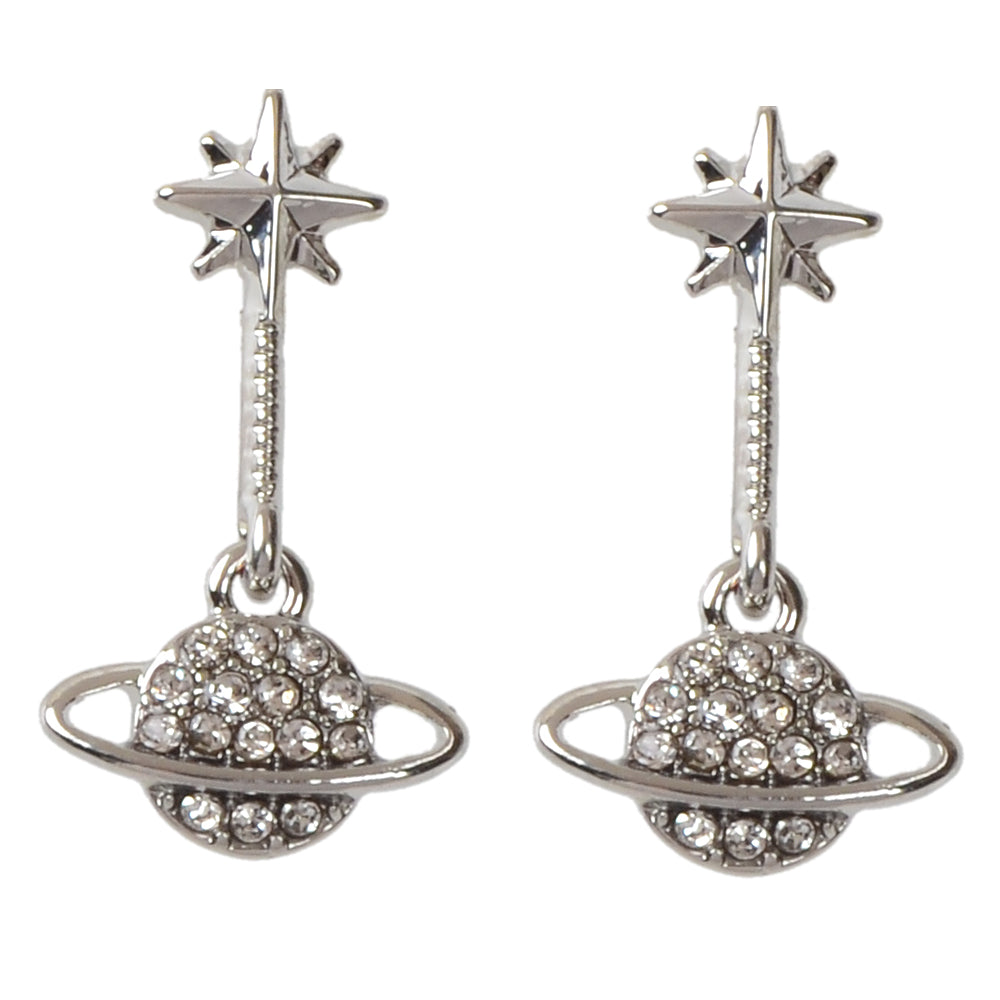 New Designer Rhinestone Gold Silver Planet Star Stud Pierced Earrings Ear Jacket-5