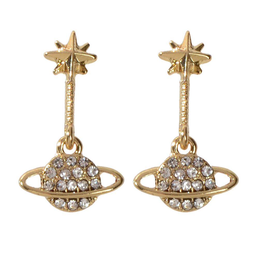 New Designer Rhinestone Gold Silver Planet Star Stud Pierced Earrings Ear Jacket-4
