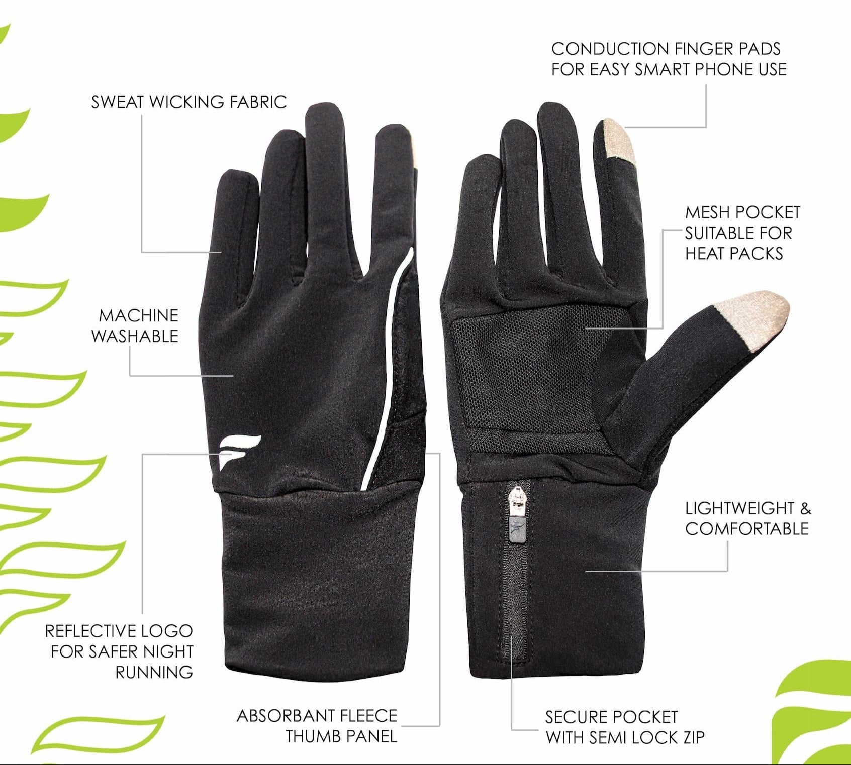 Fly Active Glovepocket Men's Running Gloves - Black/Silver